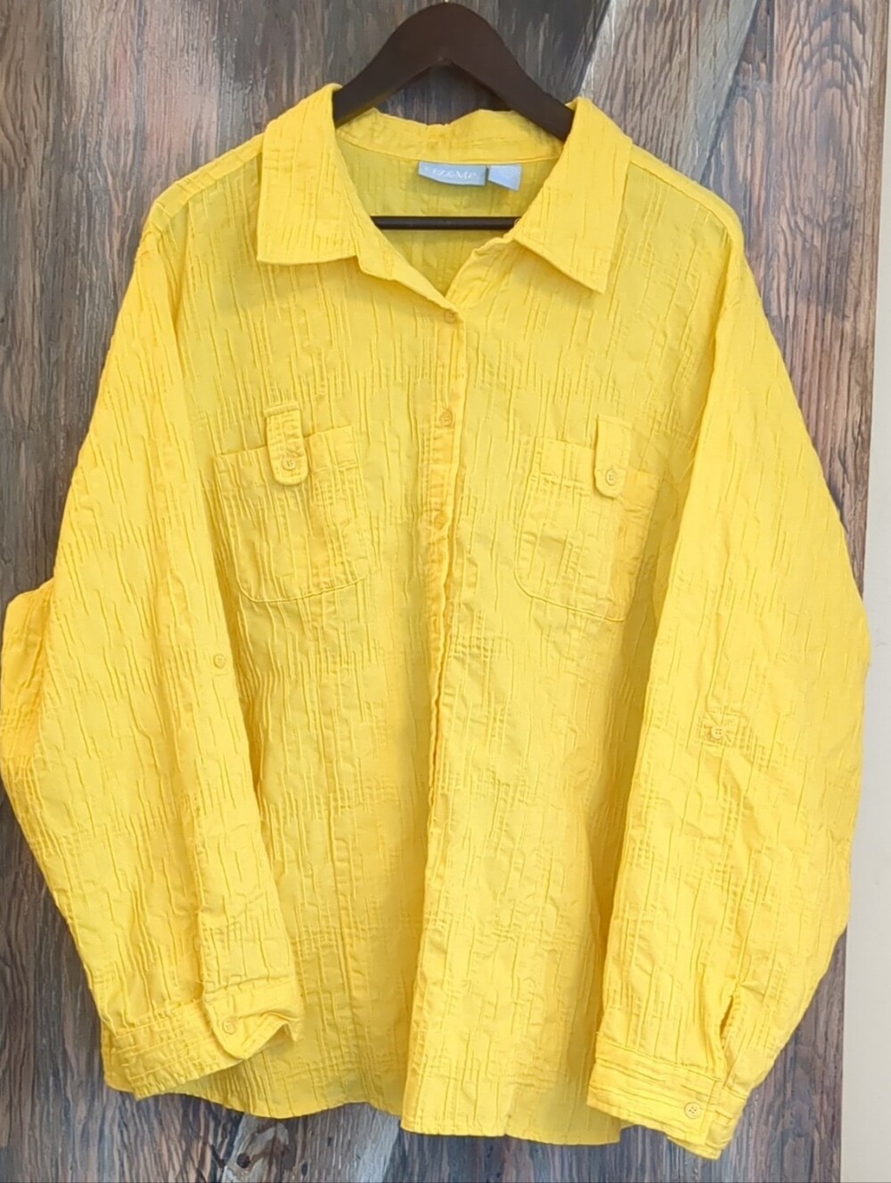 Liz & Me Sunny Textured Yellow Button-Up Blouse Plus Size 3XL